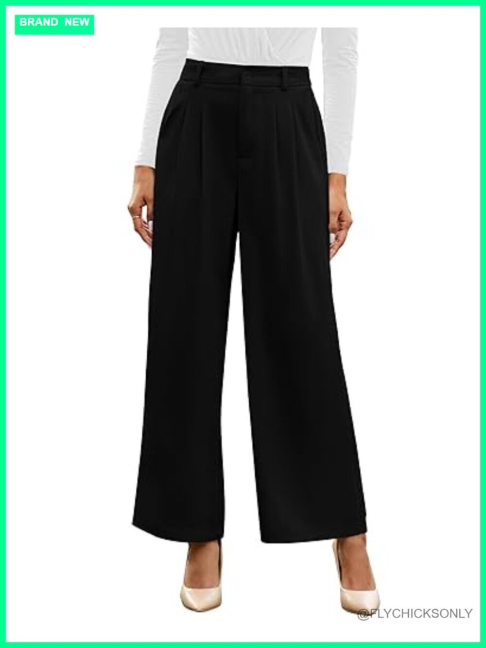 High Waisted Wide Leg Trousers Pleated Front Business Casual Work Pants